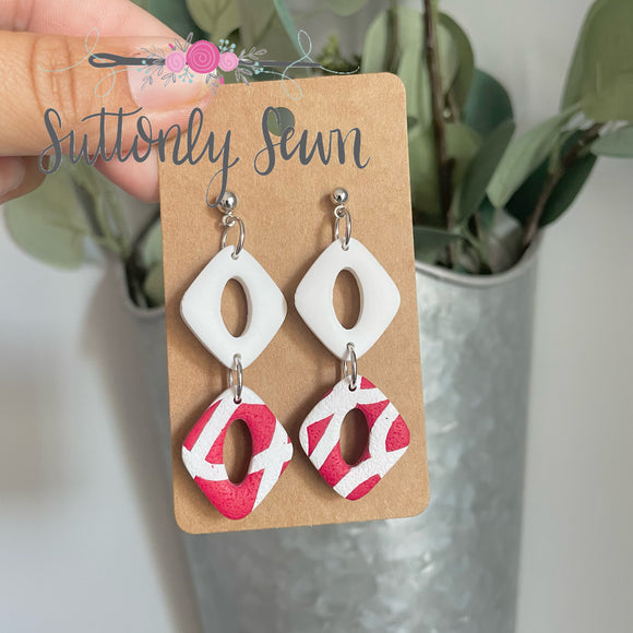 Red and White Dangle Earrings