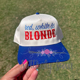 Red, white, and Blonde/Brunette Hat