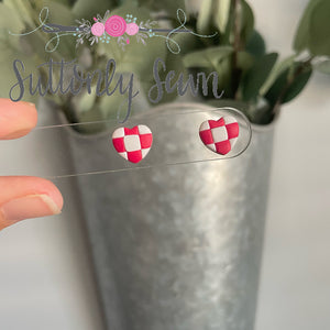 Red and White Checkered Heart Studs