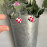 Red and White Checkered Heart Studs