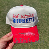 Red, white, and Blonde/Brunette Hat