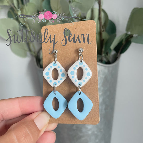 Light Blue Polka Dot Dangle Earrings