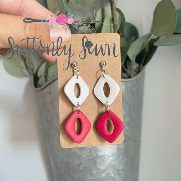 Red and White Dangle Earrings