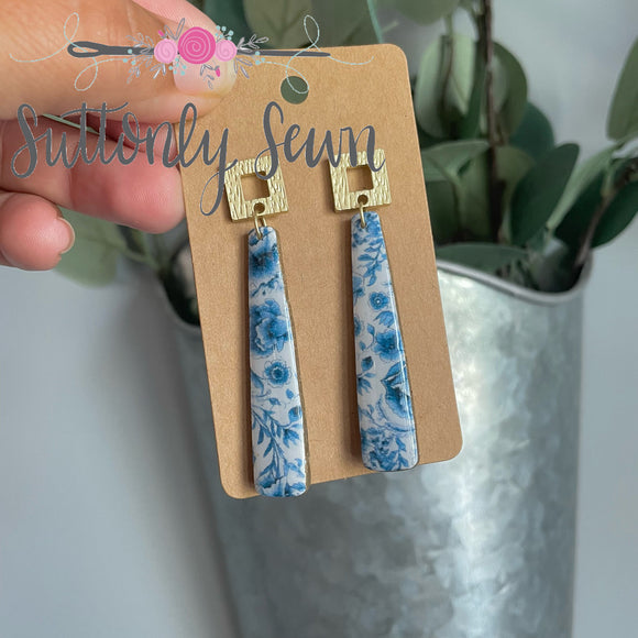 Blue Floral Pillar Earrings