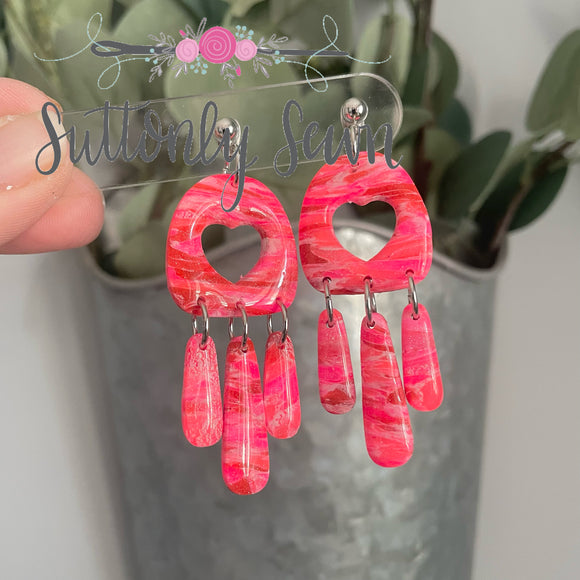 Hot pink marble dangle earrings