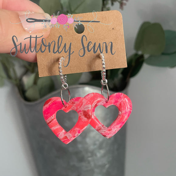 Hot Pink Marble Heart Dangle earrings