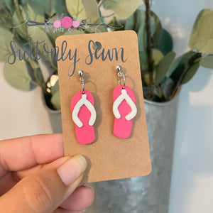 Hot pink flip flop earrings