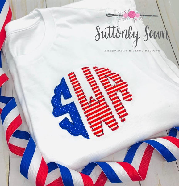 Red, White, and Blue monogram- pocket area