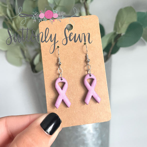 Purple Awareness Ribbon Clay Earrings