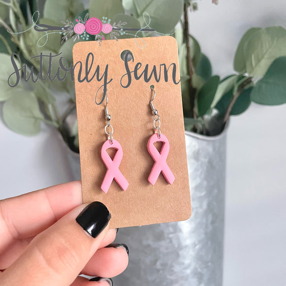 Pink Awareness Ribbon Clay Earrings