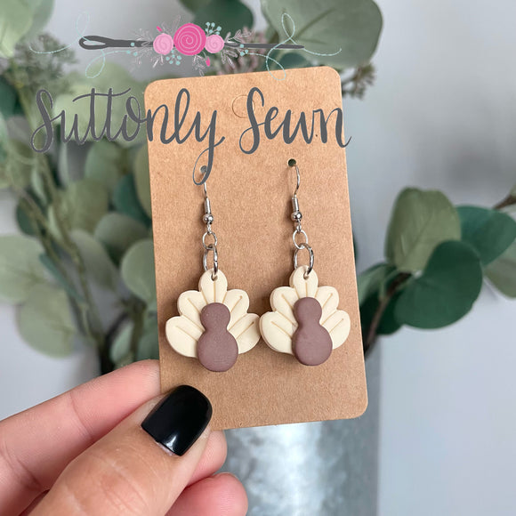 Cream feather turkey earrings