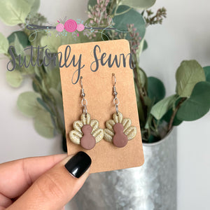 Gold glitter feather turkey earrings