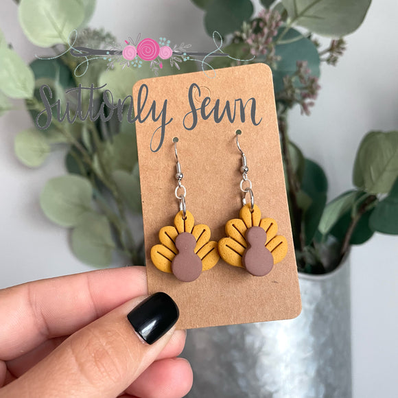 Mustard feather turkey earrings