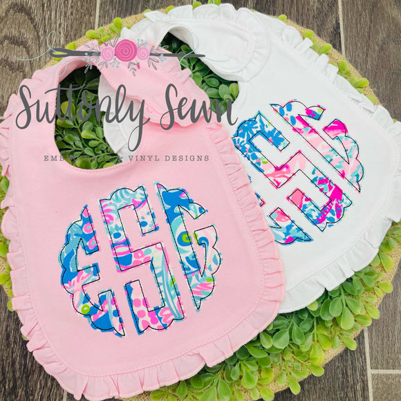 Ruffle Monogram Bib with Lilly Pulitzer Fabric