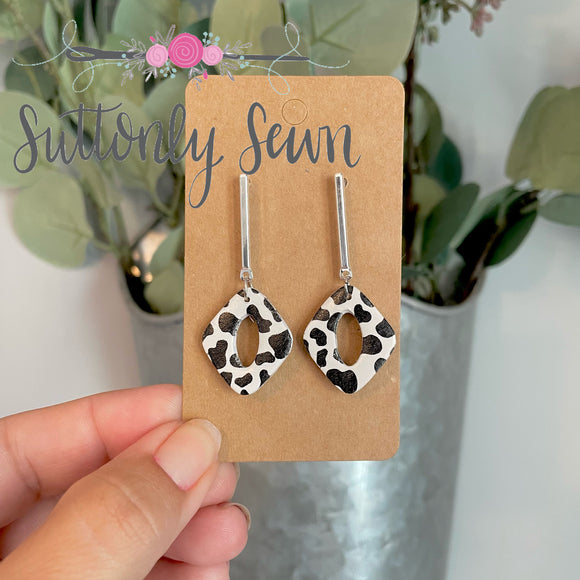 Cow Print Rhombus Donut Drop Earrings